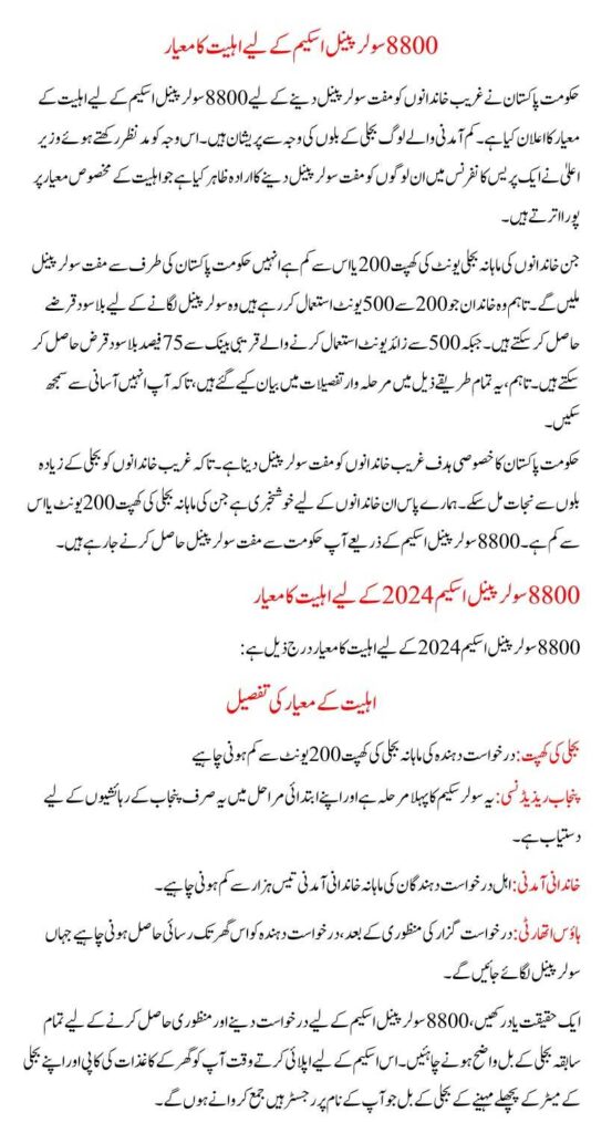 Urdu details Of Solar Scheme Eligibility